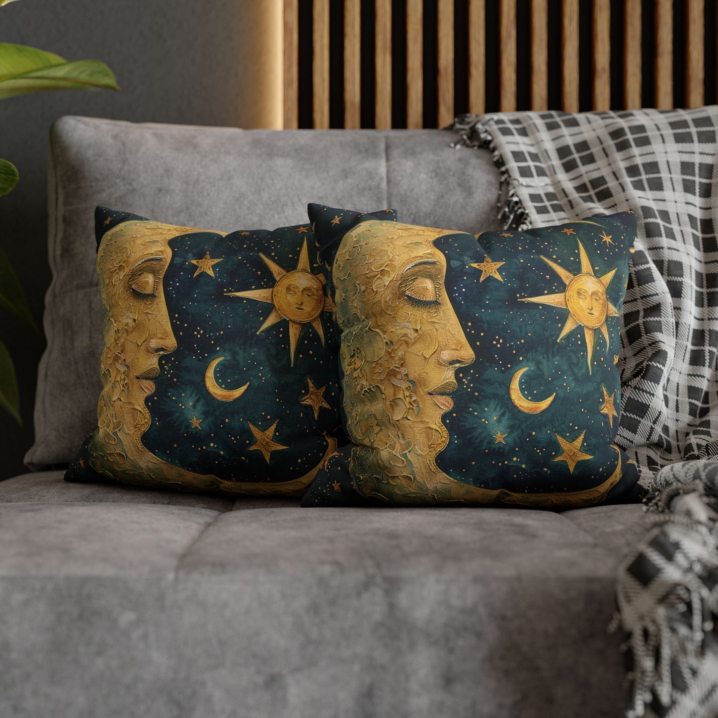 Square Pillowcase - Enchanting Moon Cushion Cover, Art Nouveau Mucha Art Decor