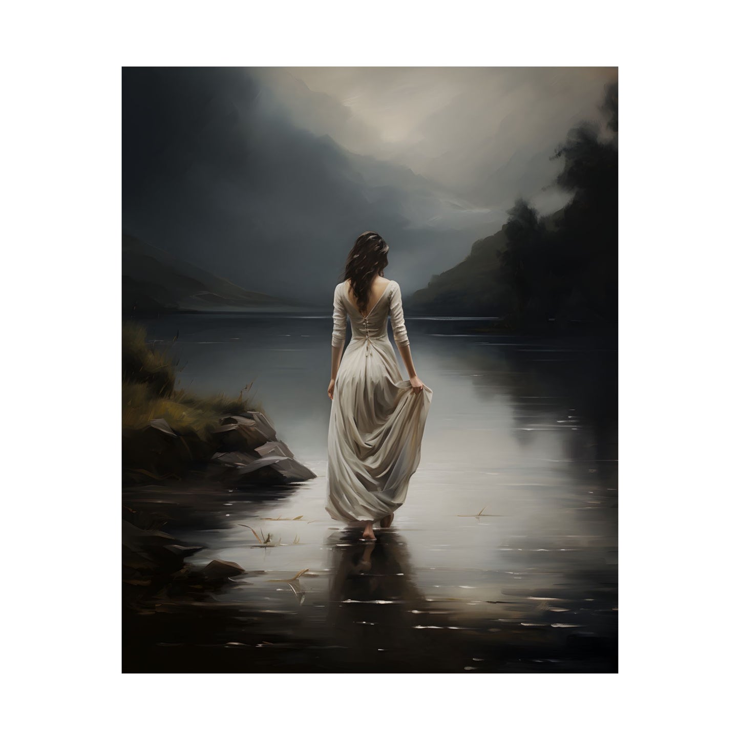 Walking Into The Lake - Dark Academia Print, Moody Victorian Wall Art, Dark Decor Aesthetic, Dark Cottagecore, Gothic Prints