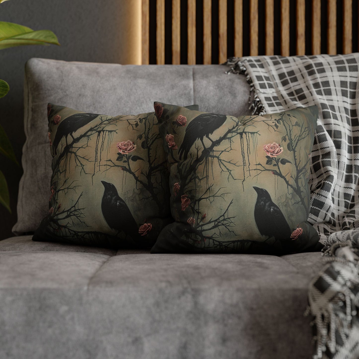 Raven Pillowcase, Dark Academia Decor, Wimsigoth Goth Gift, Crows Over Bros Cushion, Mucha Art Pillow, Spun Polyester Square Pillowcase