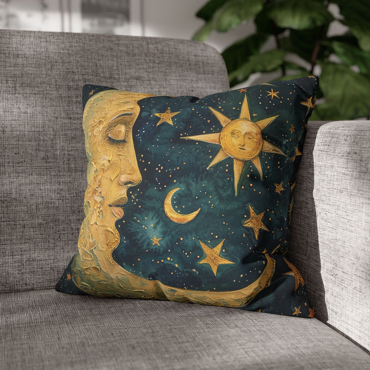 Square Pillowcase - Enchanting Moon Cushion Cover, Art Nouveau Mucha Art Decor