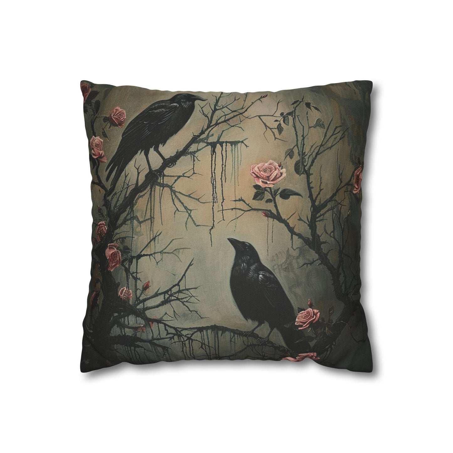 Raven Pillowcase, Dark Academia Decor, Wimsigoth Goth Gift, Crows Over Bros Cushion, Mucha Art Pillow, Spun Polyester Square Pillowcase