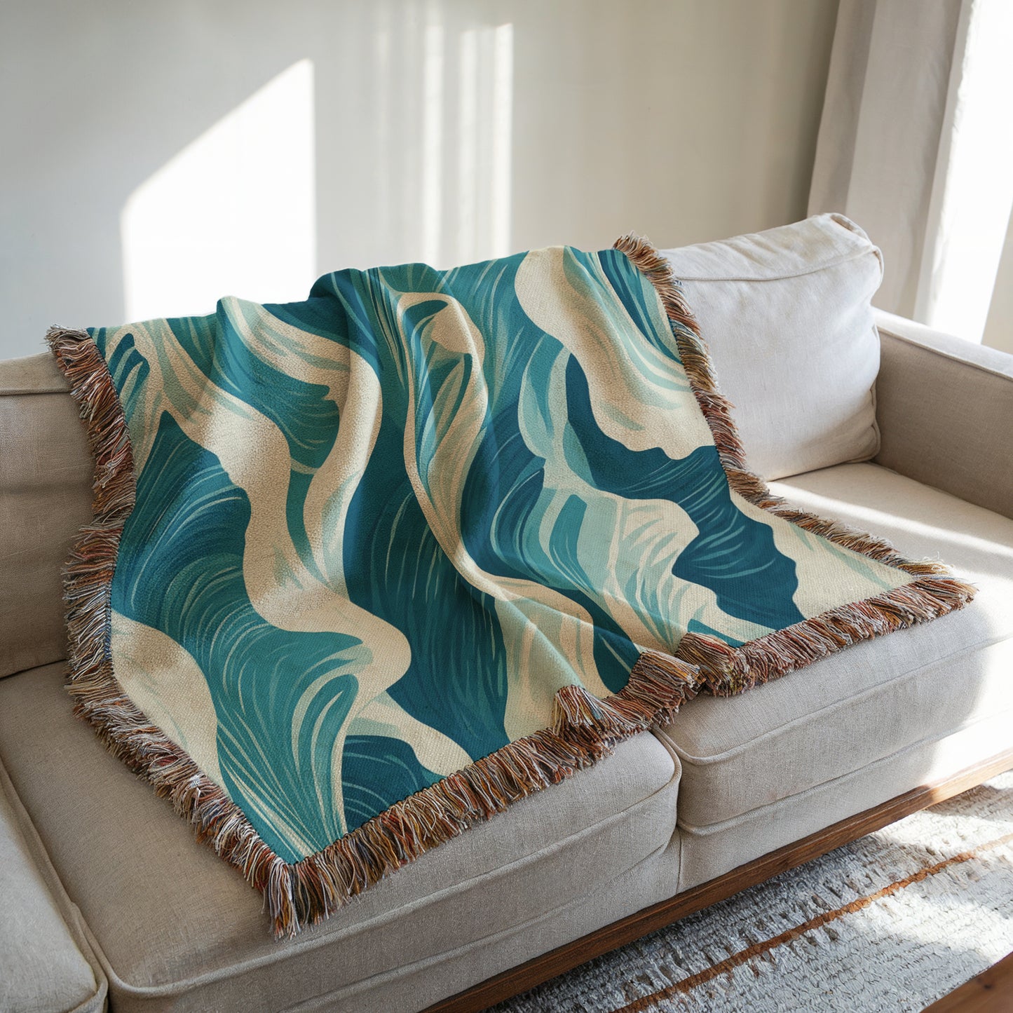 Beachy Woven Blanket For Home Decor, Beach Decor, Ocean Home Decor, Beach Lover Gift, Beach House Decor, Seashells Tapestry Wall Art