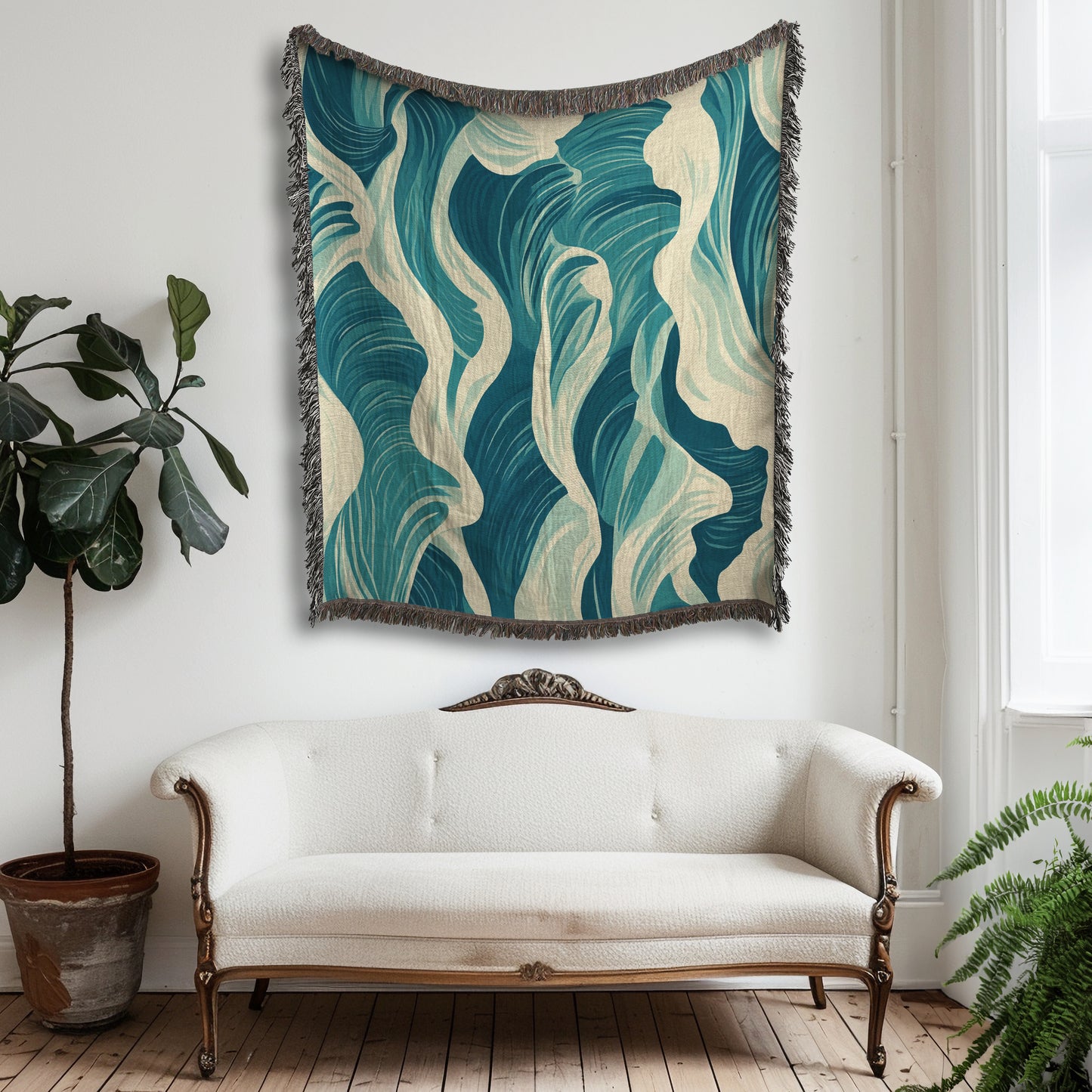 Beachy Woven Blanket For Home Decor, Beach Decor, Ocean Home Decor, Beach Lover Gift, Beach House Decor, Seashells Tapestry Wall Art