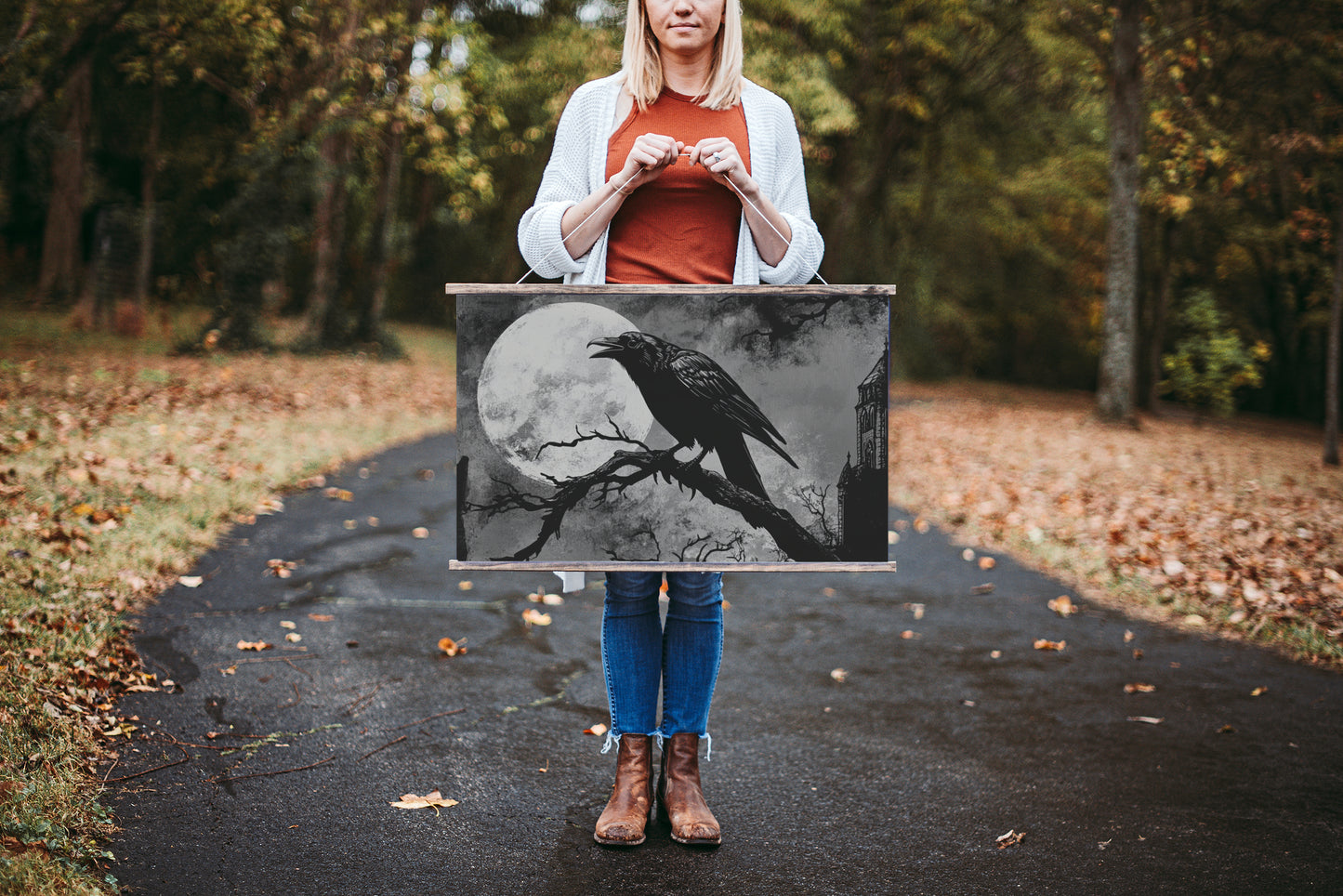Raven and Mushrooms Wall Art Tapestry, Large Wall Art, Cottagecore Decor, Nature Wall Decor, Wall Hanging Canvas, Crow Art