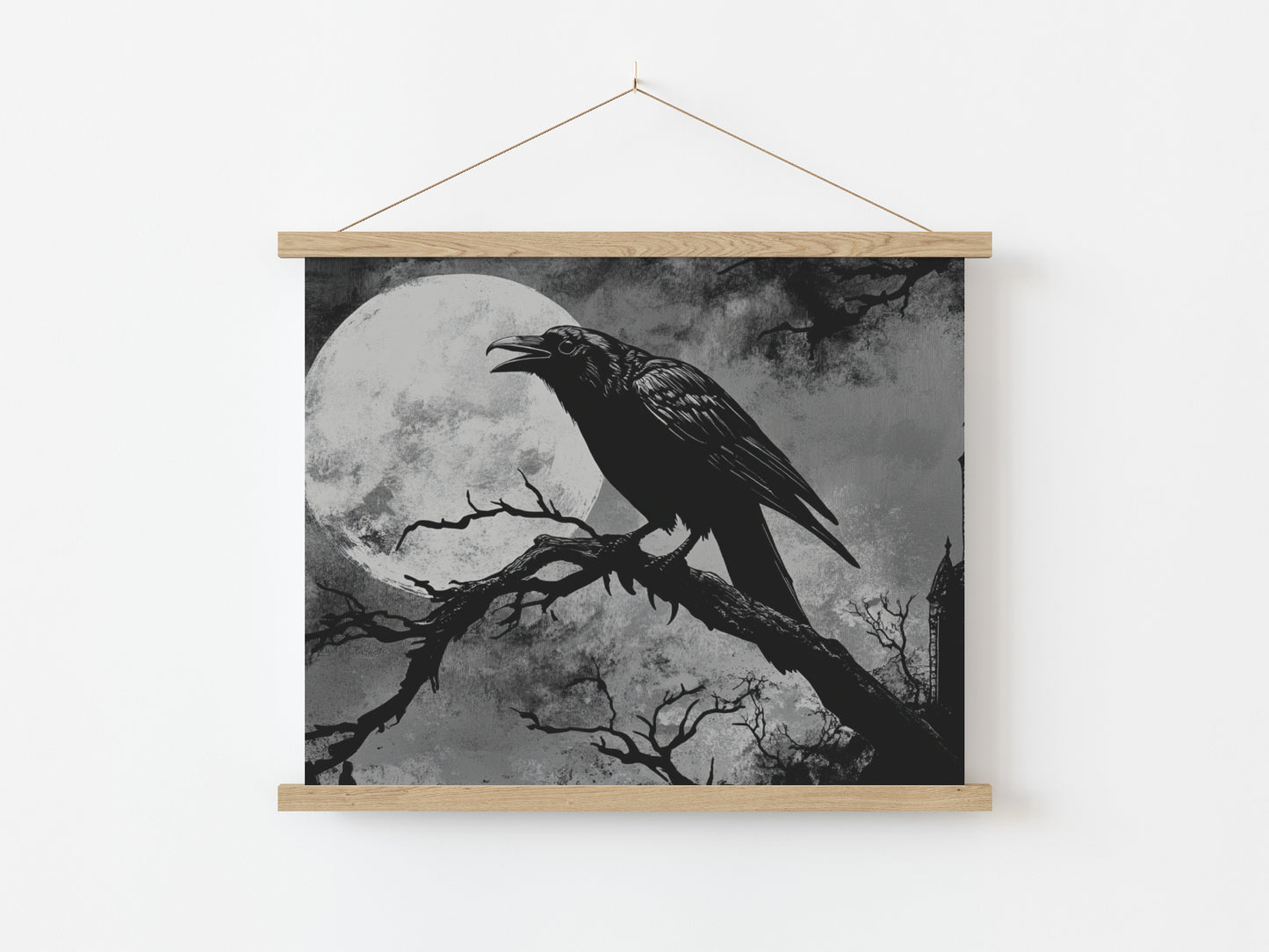 Raven and Mushrooms Wall Art Tapestry, Large Wall Art, Cottagecore Decor, Nature Wall Decor, Wall Hanging Canvas, Crow Art