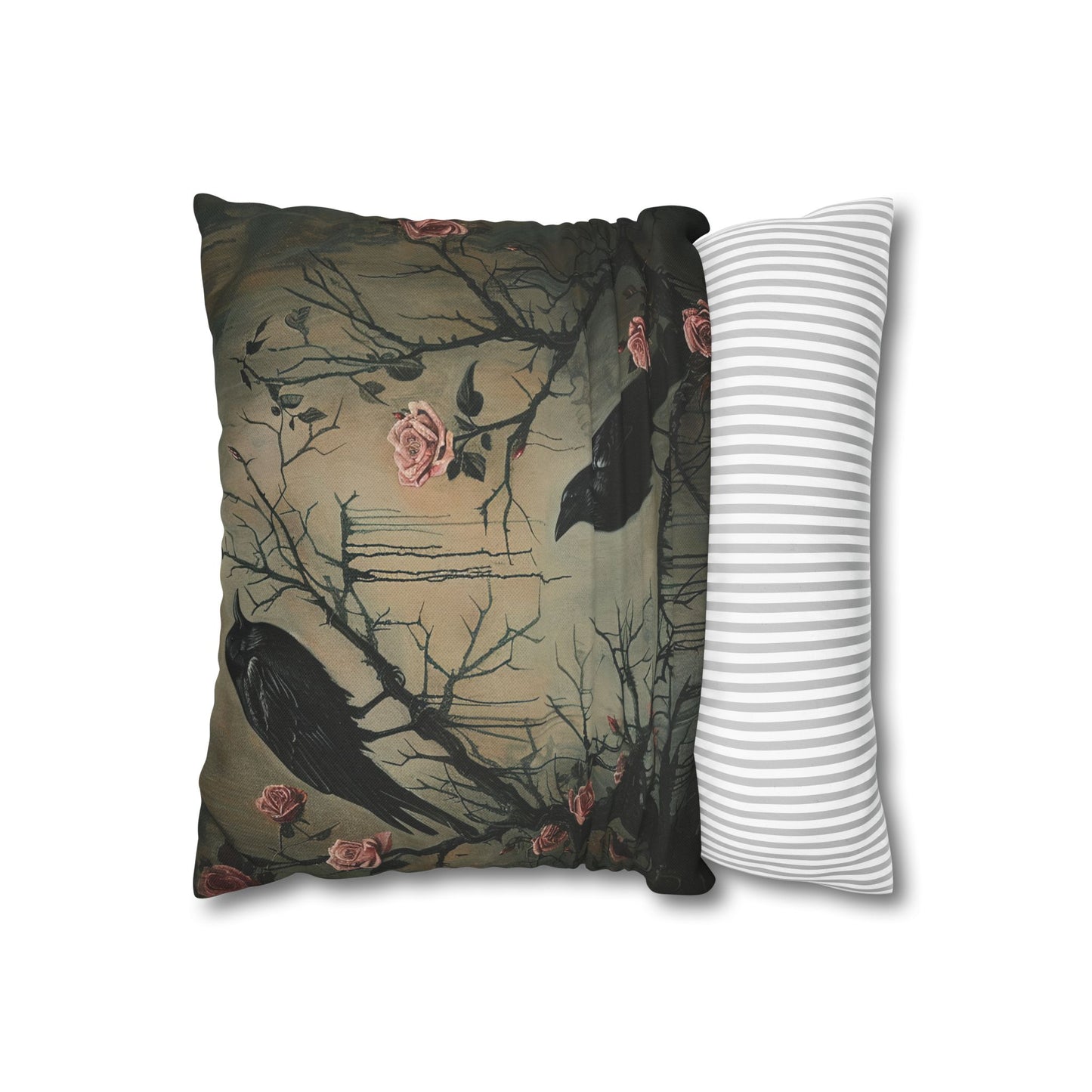 Raven Pillowcase, Dark Academia Decor, Wimsigoth Goth Gift, Crows Over Bros Cushion, Mucha Art Pillow, Spun Polyester Square Pillowcase