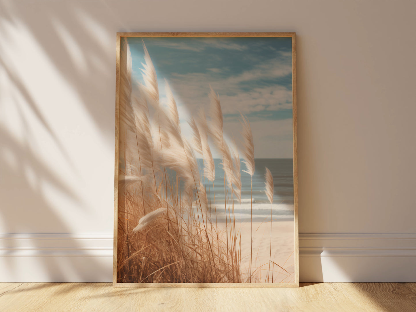 Neutral Beach Print Wall Art Boho Decor Coastal Wall Art Pampas Grass Print Minimalist Wall Art Ocean Poster Landscape Photography