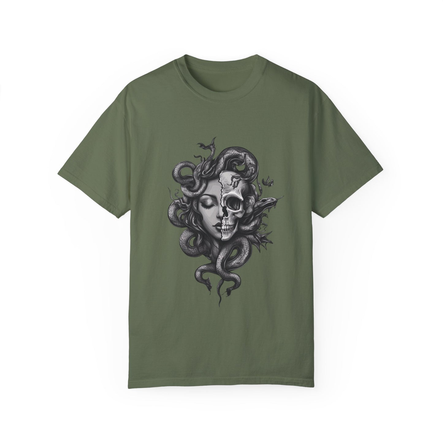 Vintage Women's Medusa Gothic T-shirt, Unisex Garment-Dyed Tee, Goth Gift for Her, Retro Graphic Shirt, Casual Top