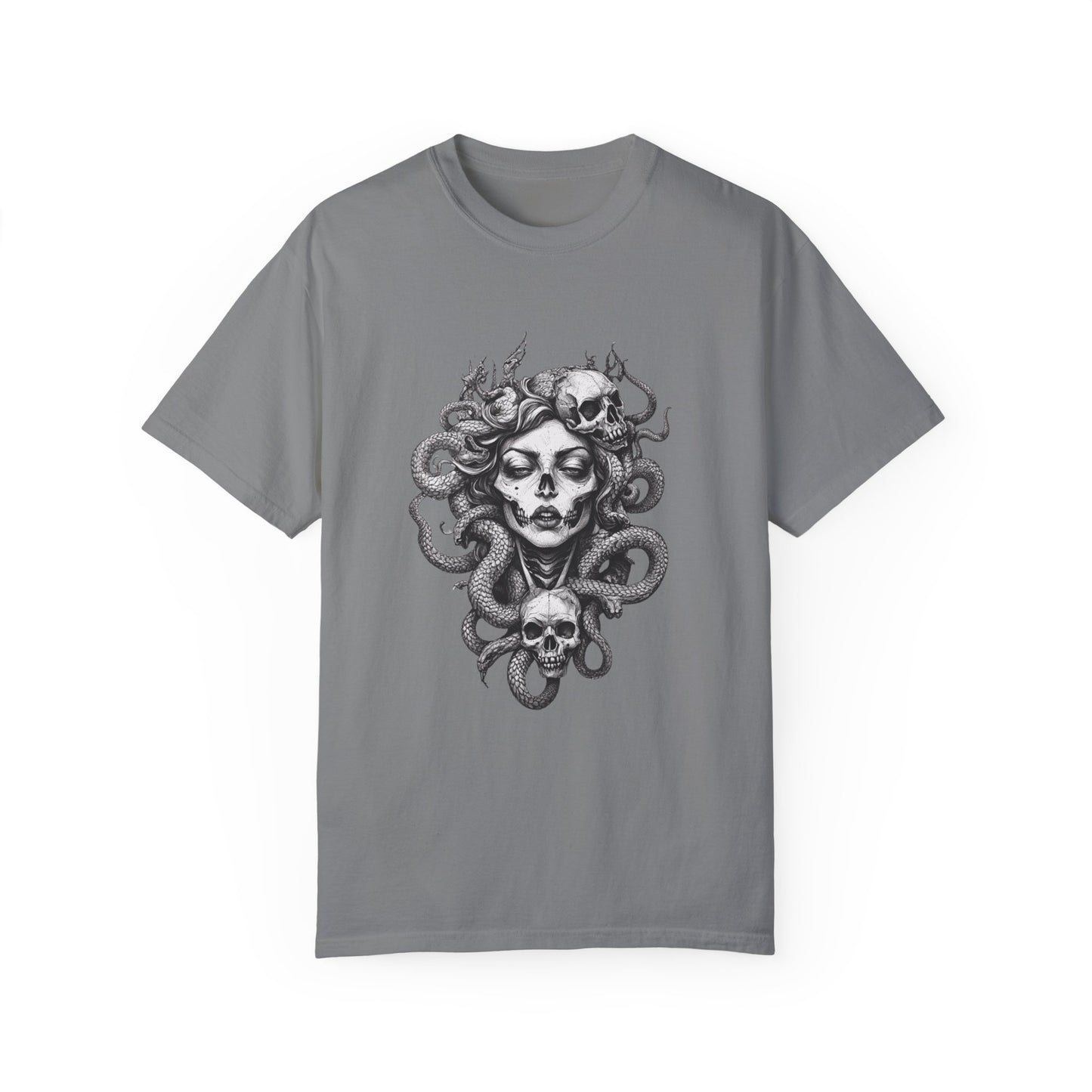 Vintage Women's Medusa Gothic T-shirt, Unisex Garment-Dyed Tee, Goth Gift for Her, Retro Graphic Shirt, Casual Top