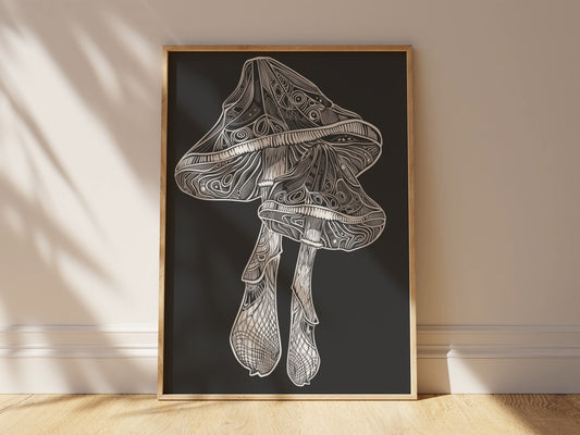 Fantasy Cottagecore Decor Creepy Mushroom Line Art For Cottagecore Decor Weirdcore Decor Gothic Art Print Dark Cottagecore Macabre Art Decor