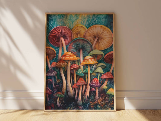 Mushrooms Art Print, Wall Gallery Art, Vintage Art, Shrooms Print, Cottagecore Art Print, Farmhouse Decor, Dark Academia Decor