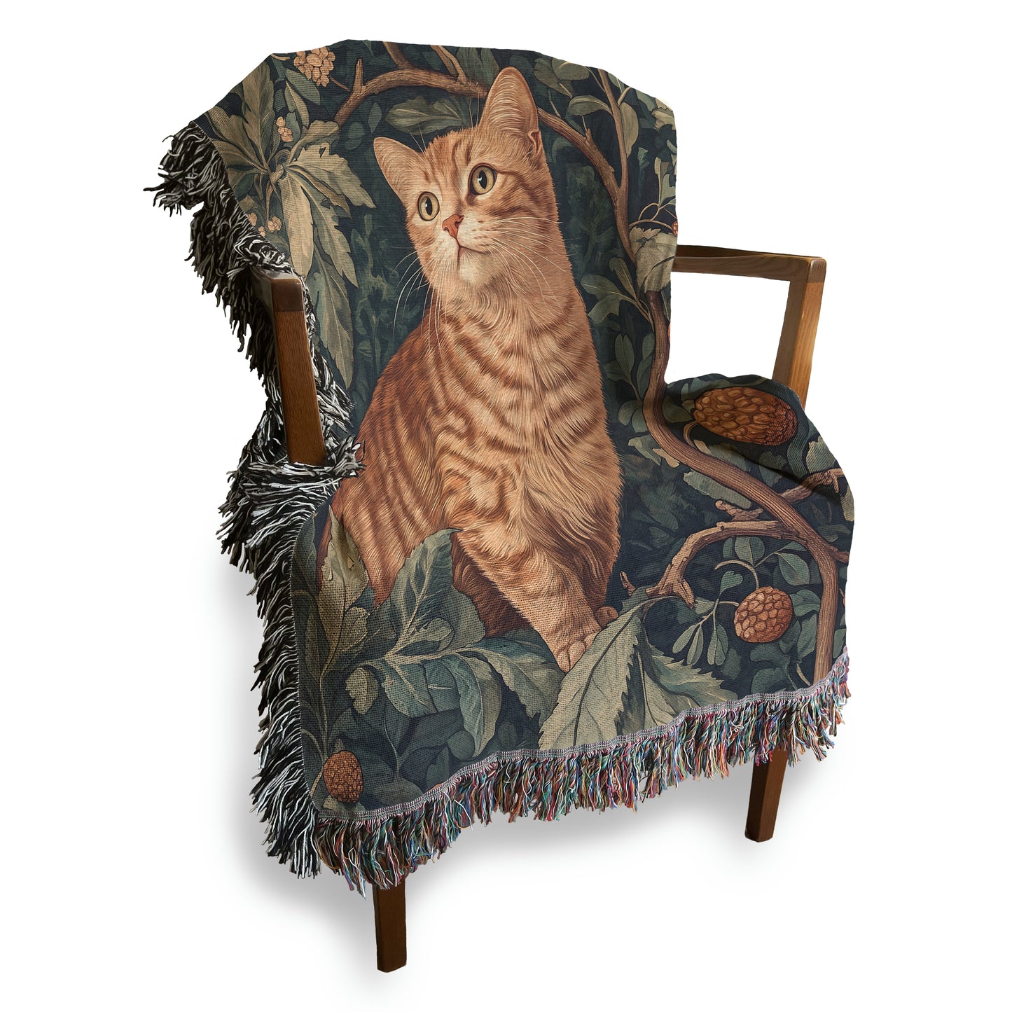 Dark Academia William Morris Inspired Orange Cat Woven Blanket, Tapestry Wall Art, Gothic Home Decor, Witchy Gift, Wimsigoth, Cat Lovers