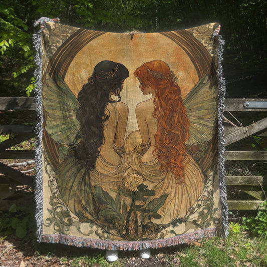 Fairycore Woven Blanket, Mucha Art Tapestry Wall Art, Botanical Home Decor, Witchy Gift, Moody Blanket, Wimsigoth, Wall Tapestry