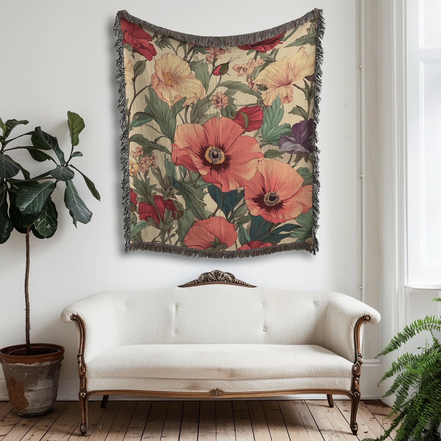 Moody Flowers Botanical Woven Blanket or Tapestry, Mucha Art Tapestry Wall Art, Botanical Home Decor, Witchy Gift, Moody Blanket, Wimsigoth