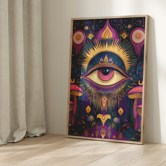 Third Eye Mystical Art Print, Mucha Art, Fairycore Decor, Dark Cottagecore Decor Painting, Gothic Decor Artwork, Witchy Gift, Goth Gift