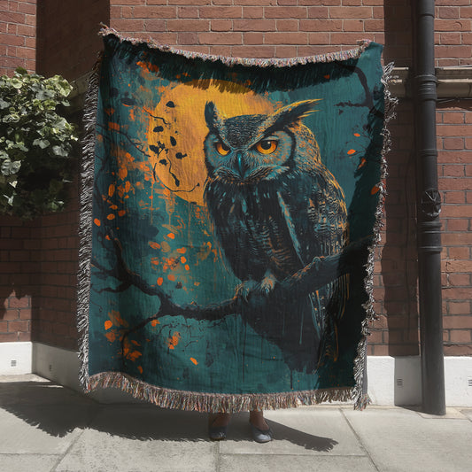 Owl Woven Blanket or Tapestry, Mucha Art Tapestry Wall Art, Mystical Decor, Witchy Gift, Yoga Blanket, Wimsigoth, Hippie Gift