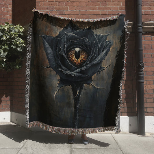 Gothic Black Rose Woven Blanket or Tapestry, Mucha Art Tapestry Wall Art, Mystical Decor, Witchy Gift, Yoga Blanket, Wimsigoth, Hippie Gift