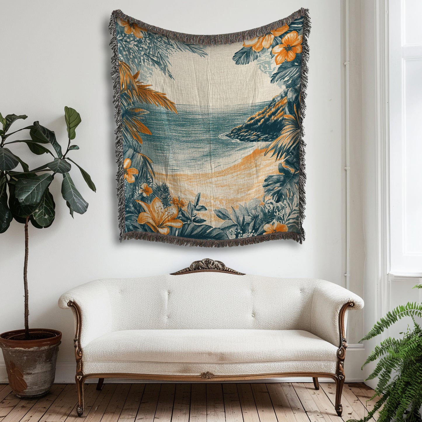 Beachy Woven Blanket For Home Decor, Beach Decor, Ocean Home Decor, Beach Lover Gift, Beach House Decor, Beach Tapestry Wall Art