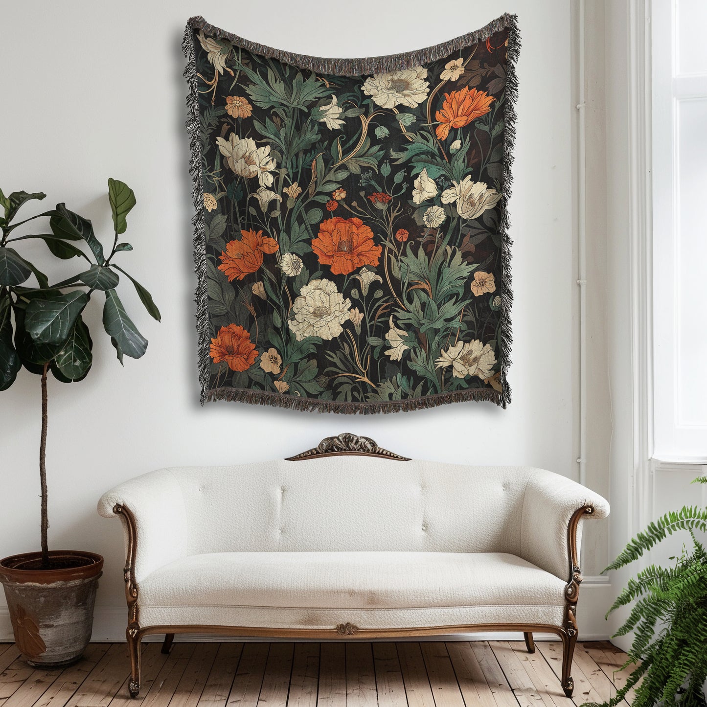 Dark Academia William Morris Inspired Botanical Woven Blanket, Tapestry Wall Art, Gothic Home Decor, Witchy Gift, Wimsigoth Decor