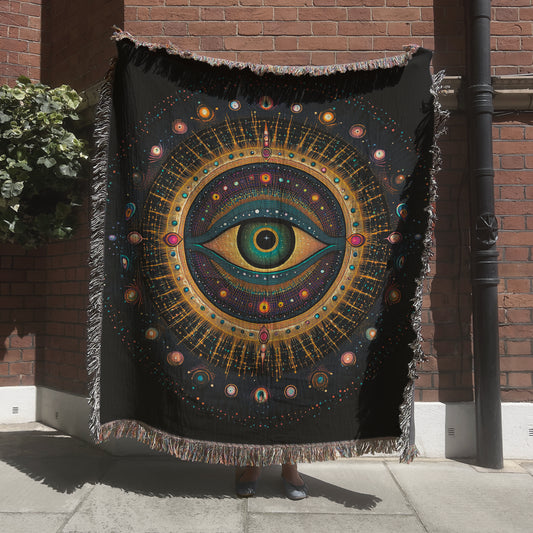 Third Eye Woven Blanket or Tapestry, Mucha Art Tapestry Wall Art, Meditation Blanket, Mystical Decor, Witchy Gift, Yoga Blanket, Wimsigoth