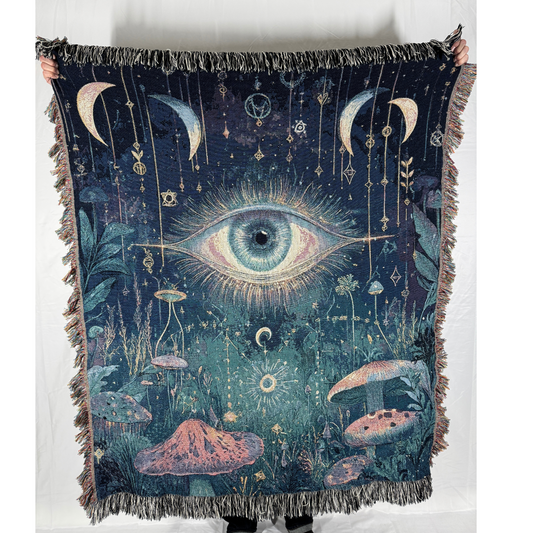 Third Eye Woven Blanket or Tapestry, Mucha Art Tapestry Wall Art, Mystical Decor, Witchy Gift, Yoga Blanket, Wimsigoth, Hippie Gift