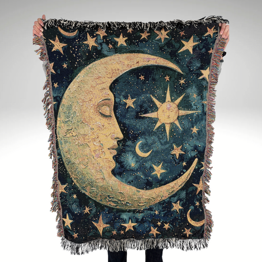 Enchanting Moon Woven Blanket or Tapestry, Mucha Art Tapestry Wall Art, Mystical Decor, Witchy Gift, Yoga Blanket, Wimsigoth, Hippie Gift