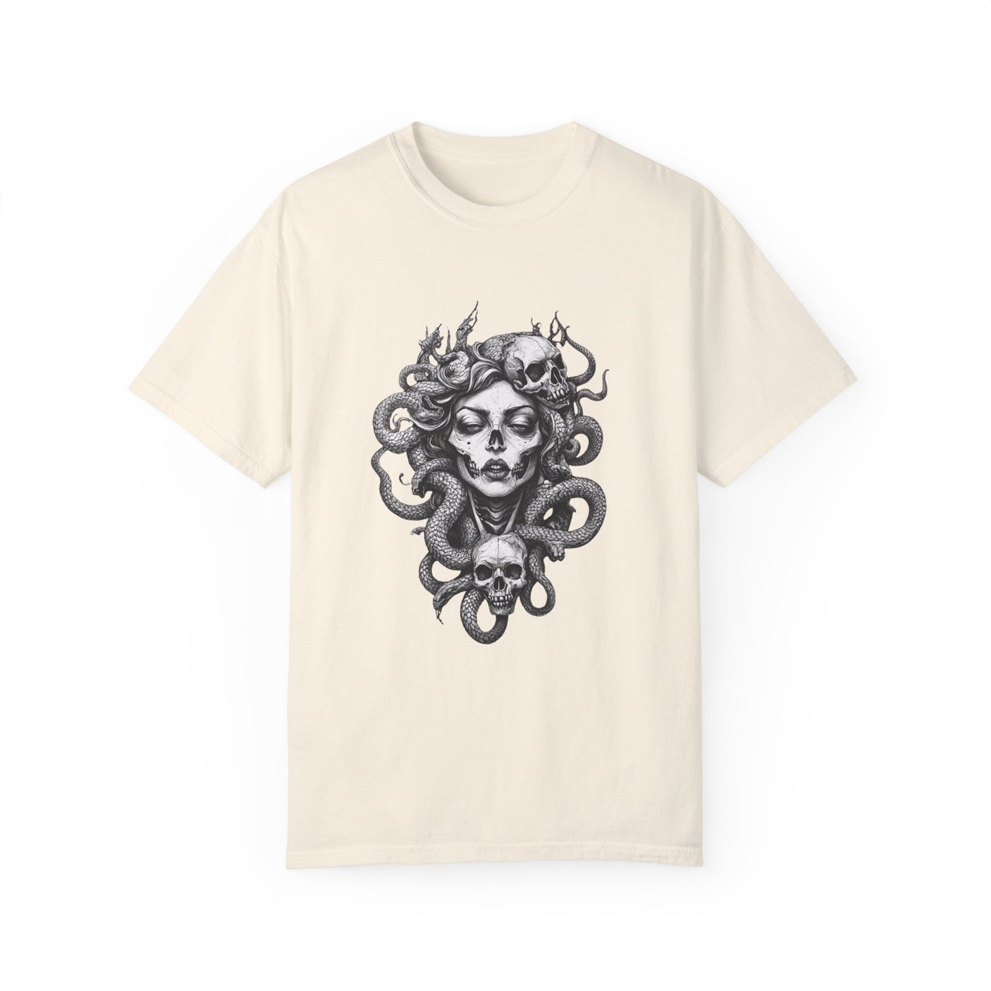 Vintage Women's Medusa Gothic T-shirt, Unisex Garment-Dyed Tee, Goth Gift for Her, Retro Graphic Shirt, Casual Top