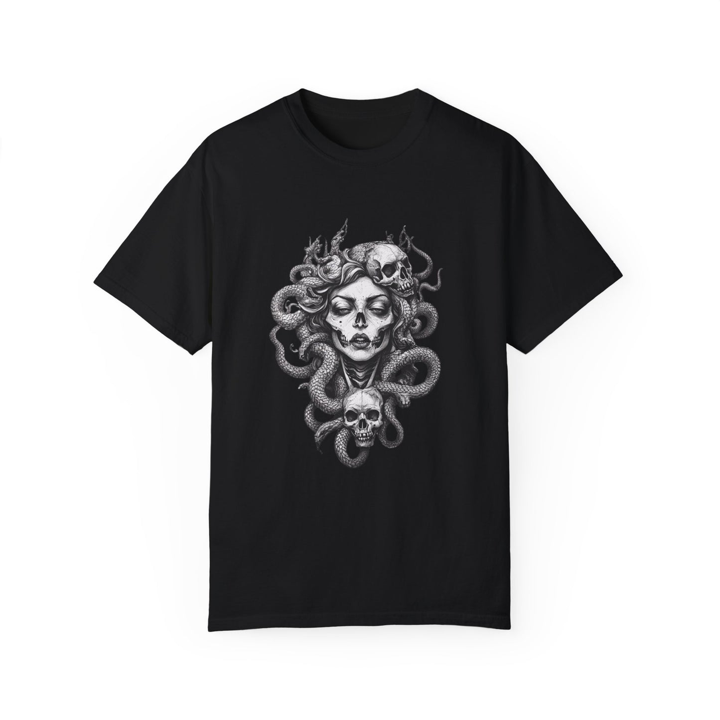 Vintage Women's Medusa Gothic T-shirt, Unisex Garment-Dyed Tee, Goth Gift for Her, Retro Graphic Shirt, Casual Top