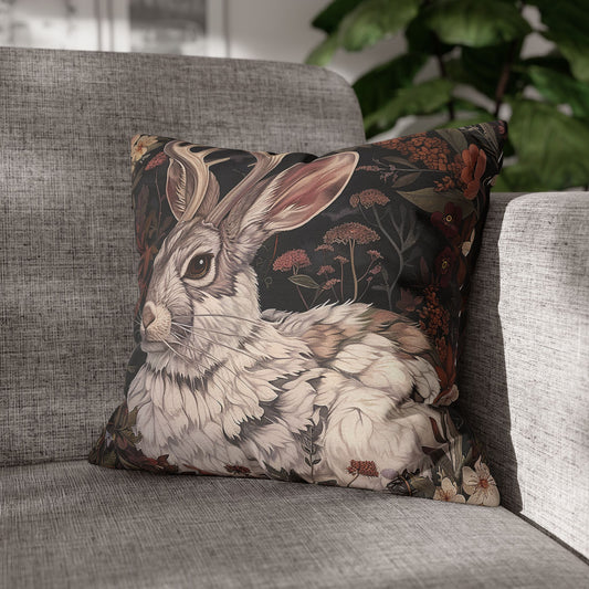 Jackalope Pillowcase, Fairycore Decor, Mucha Art Pillowcase, Dark Academia Decor, Dark Cottagecore Decor, Celestial Decor