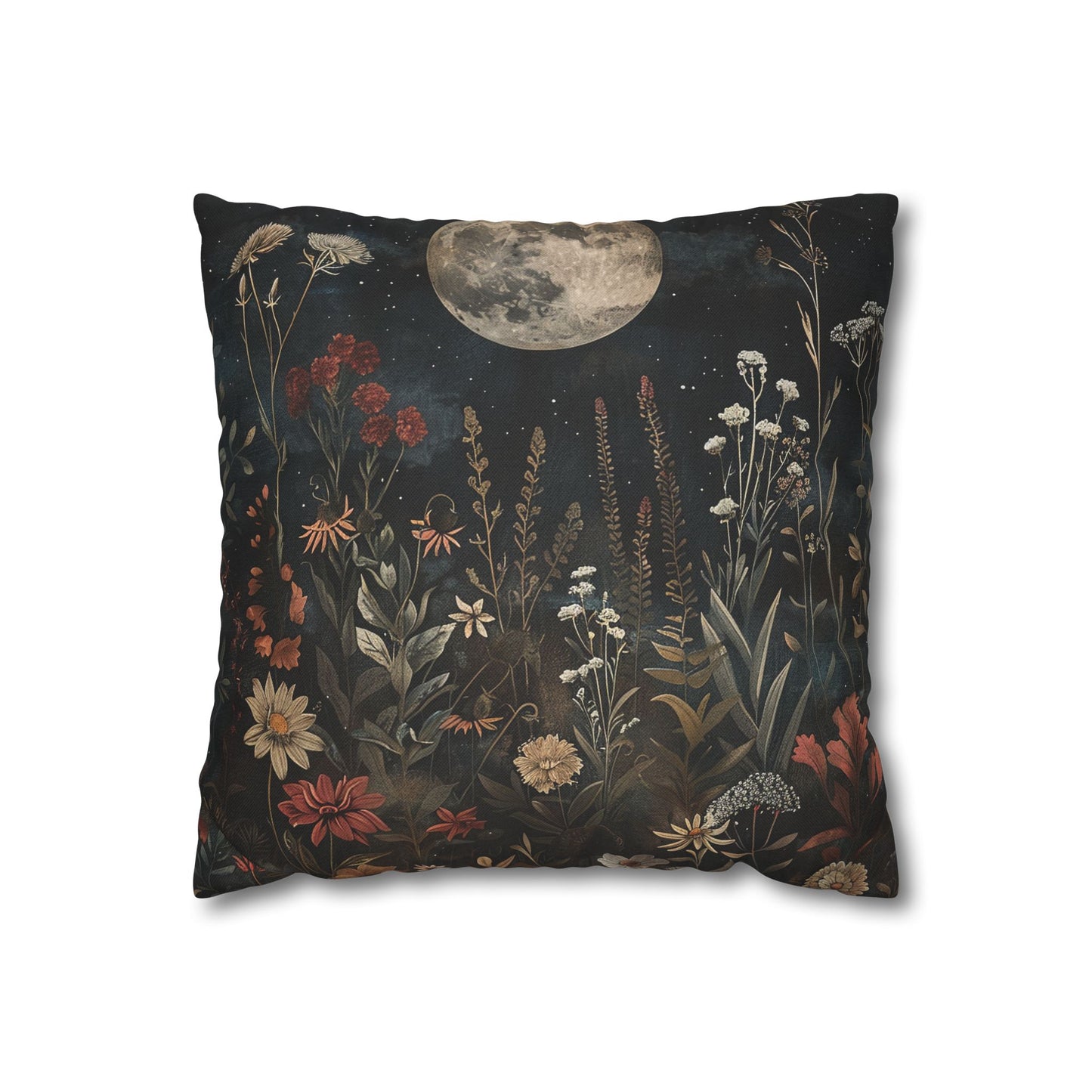 Enchanting Moon Wild Flowers Cushion Cover, Art Nouveau Pillow Case, Mucha Art Decor, Housewarming Gift Ancient Decorative Square Pillowcase