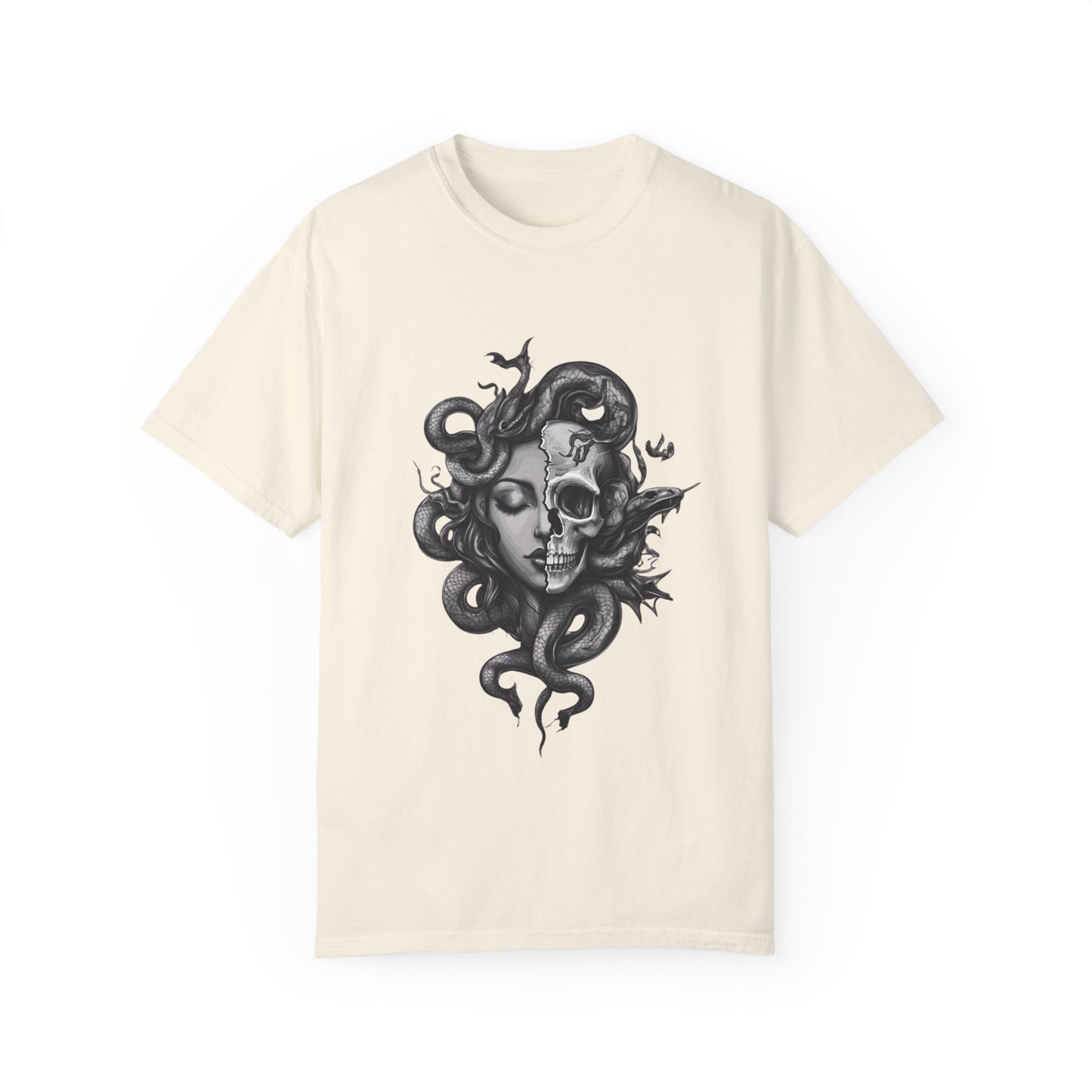 Vintage Women's Medusa Gothic T-shirt, Unisex Garment-Dyed Tee, Goth Gift for Her, Retro Graphic Shirt, Casual Top