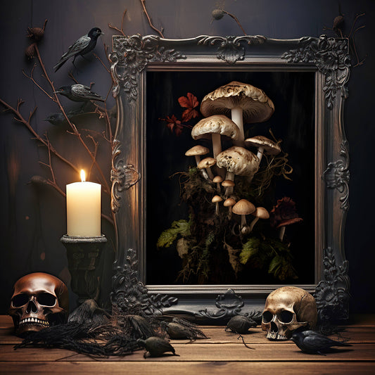 Gothic Botanical Art Prints - Dark Cottagecore Decor - Mushroom Art - Goth Gift | Wall Art | Gallery Wall Art | Dark Moody Art