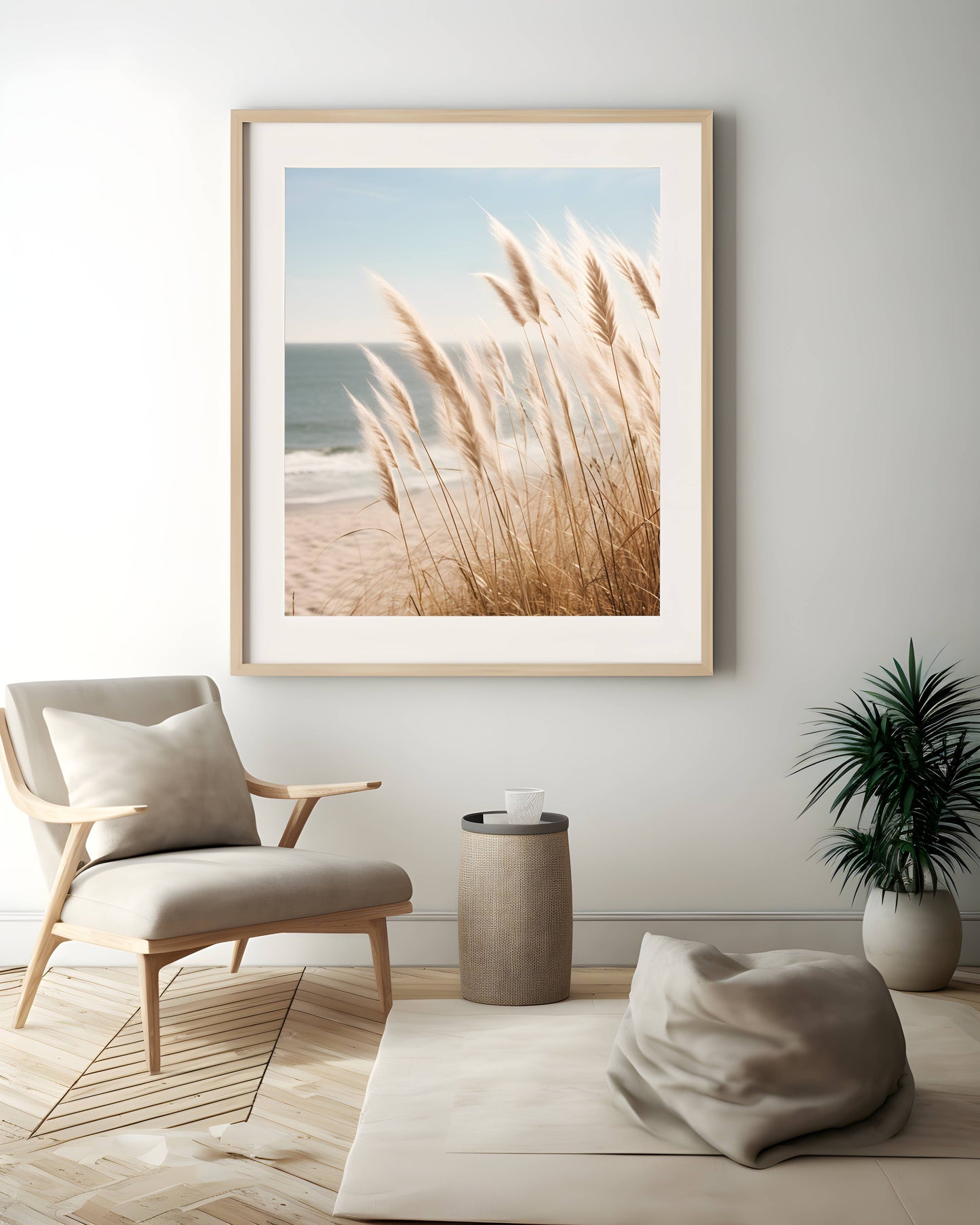 Neutral Beach Print Wall Art Boho Decor Coastal Wall Art Pampas Grass Print Minimalist Wall Art Ocean Poster Landscape Photography