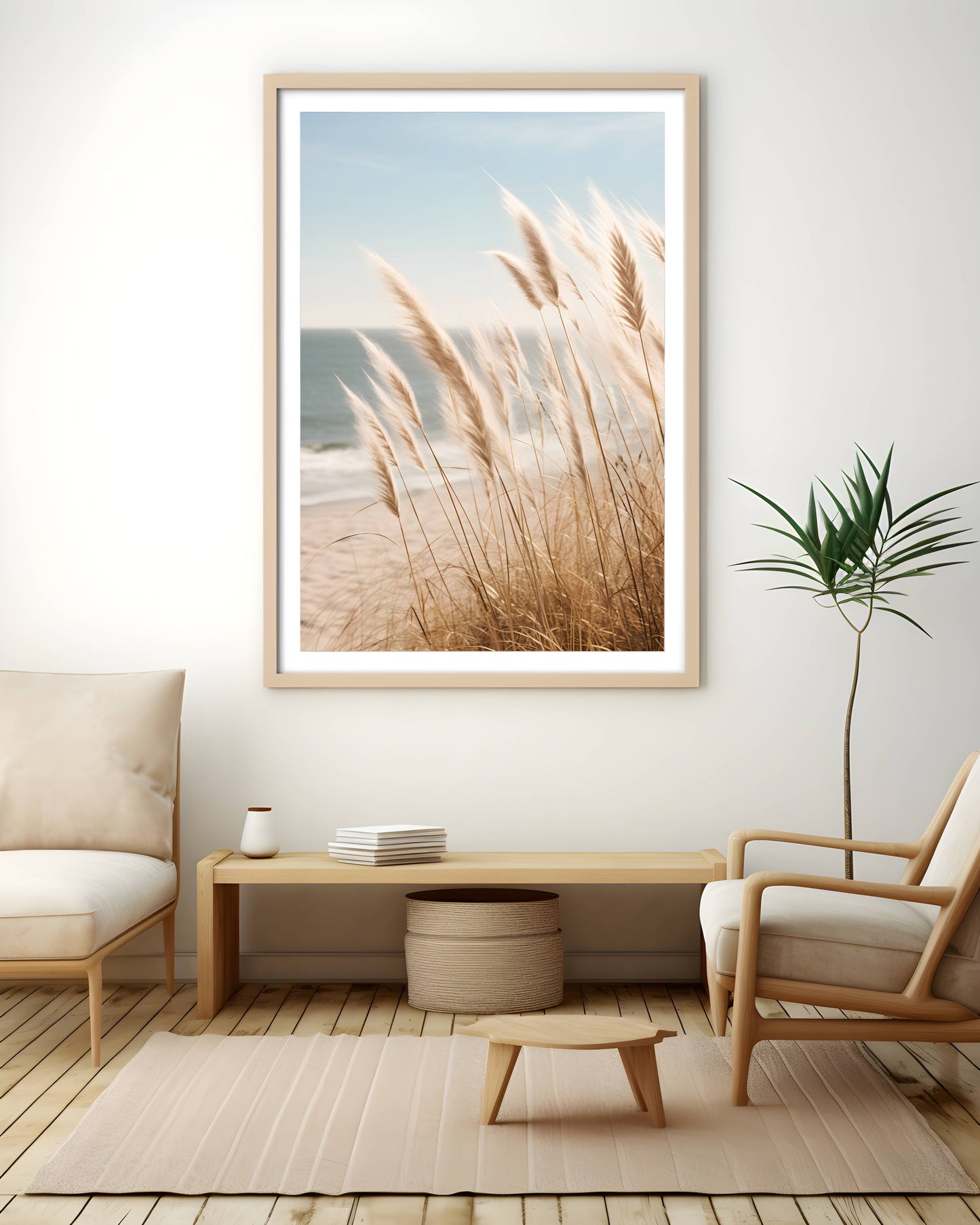 Neutral Beach Print Wall Art Boho Decor Coastal Wall Art Pampas Grass Print Minimalist Wall Art Ocean Poster Landscape Photography