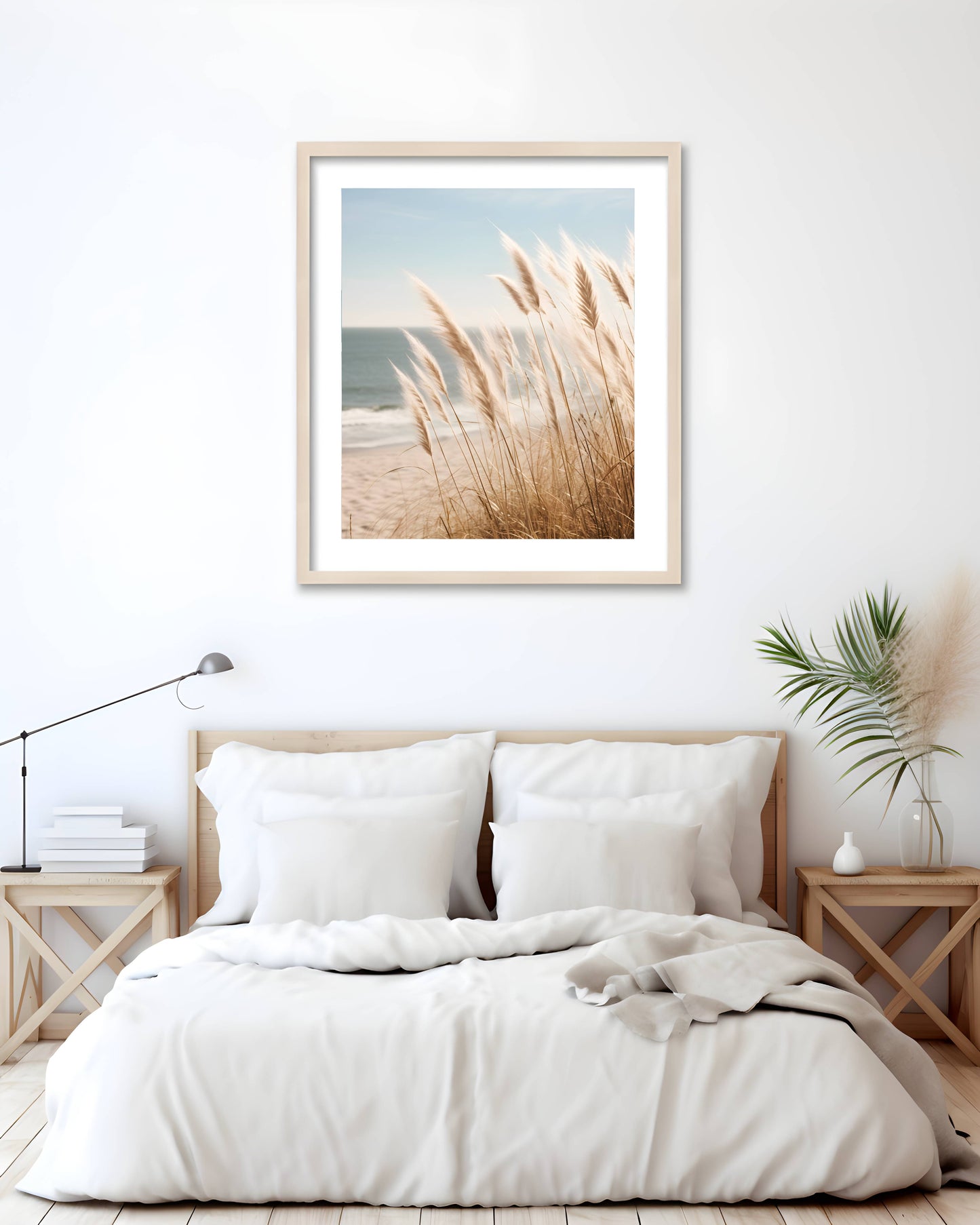 Neutral Beach Print Wall Art Boho Decor Coastal Wall Art Pampas Grass Print Minimalist Wall Art Ocean Poster Landscape Photography