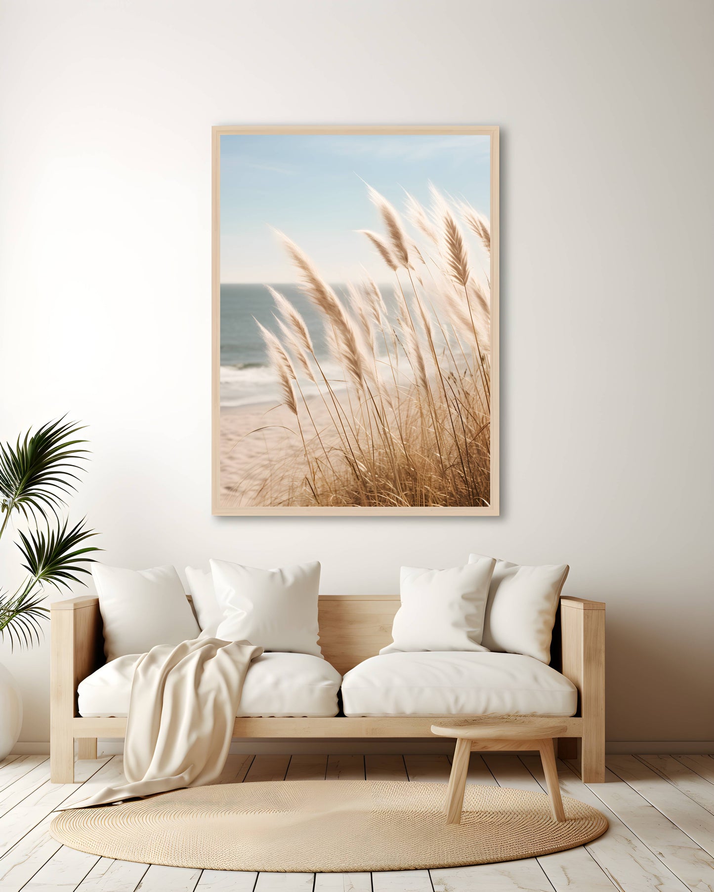 Neutral Beach Print Wall Art Boho Decor Coastal Wall Art Pampas Grass Print Minimalist Wall Art Ocean Poster Landscape Photography