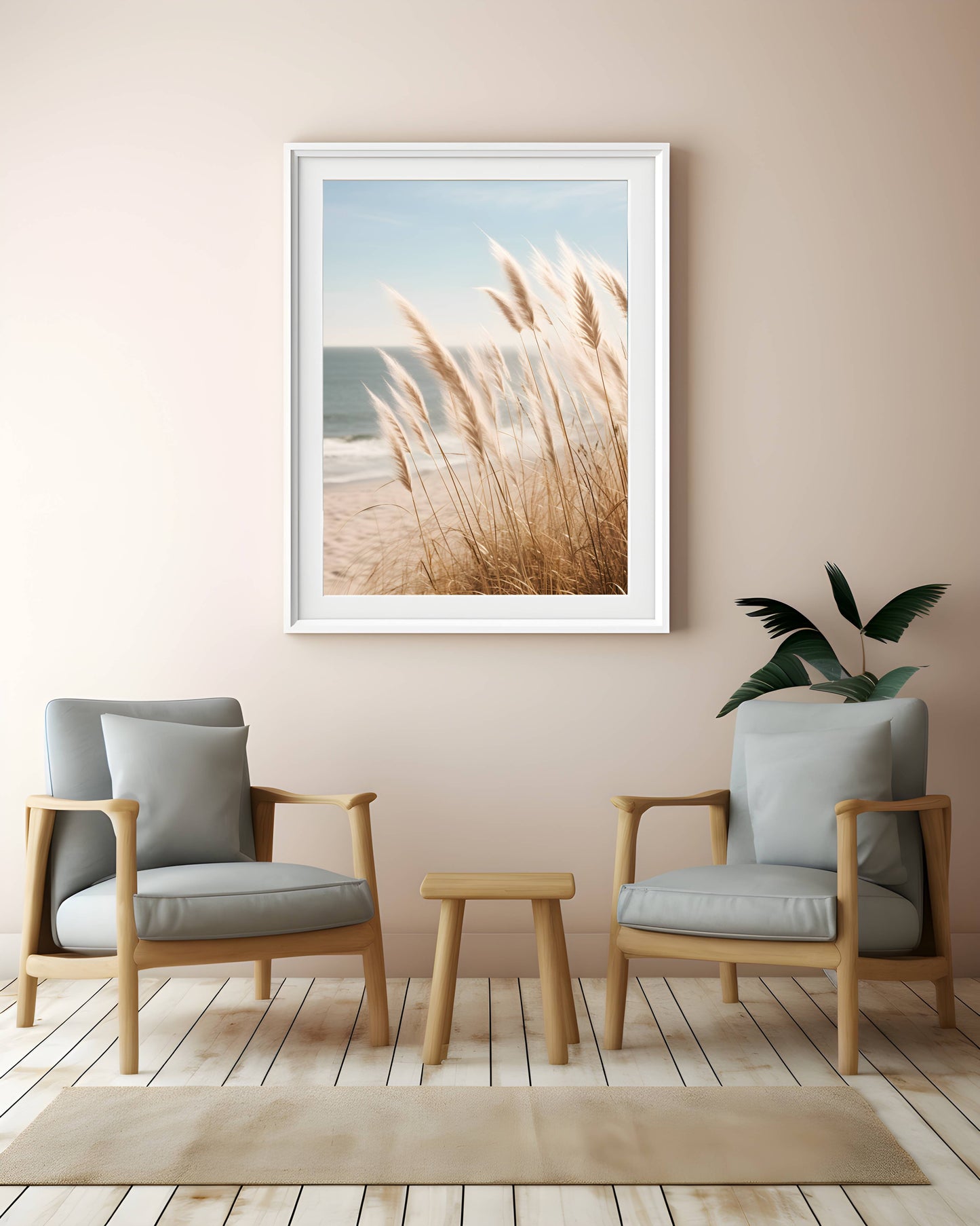 Neutral Beach Print Wall Art Boho Decor Coastal Wall Art Pampas Grass Print Minimalist Wall Art Ocean Poster Landscape Photography