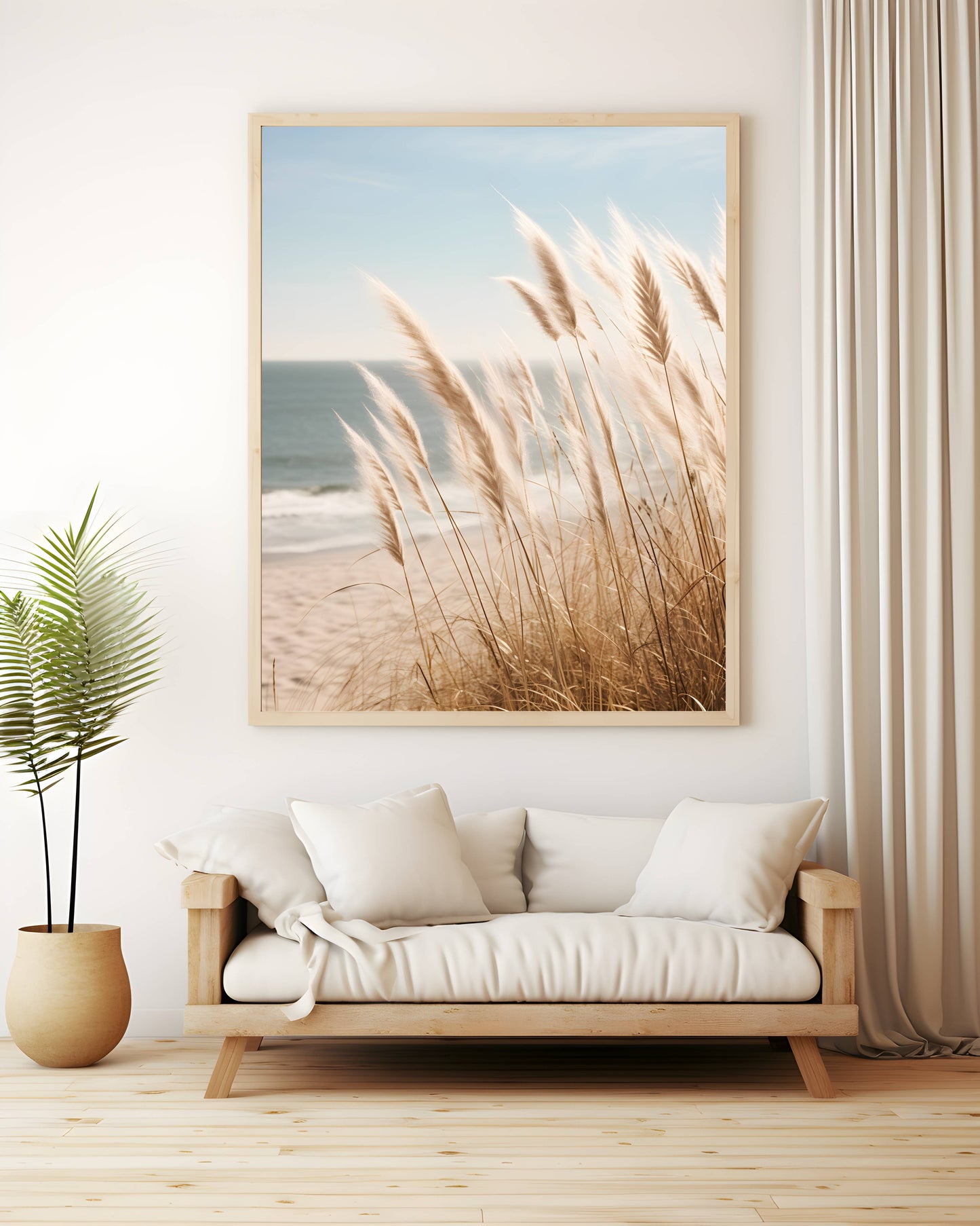 Neutral Beach Print Wall Art Boho Decor Coastal Wall Art Pampas Grass Print Minimalist Wall Art Ocean Poster Landscape Photography
