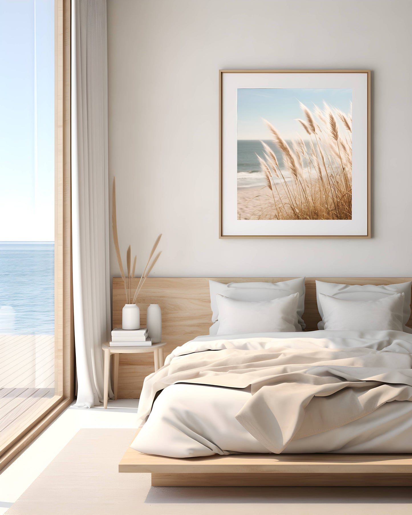 Neutral Beach Print Wall Art Boho Decor Coastal Wall Art Pampas Grass Print Minimalist Wall Art Ocean Poster Landscape Photography